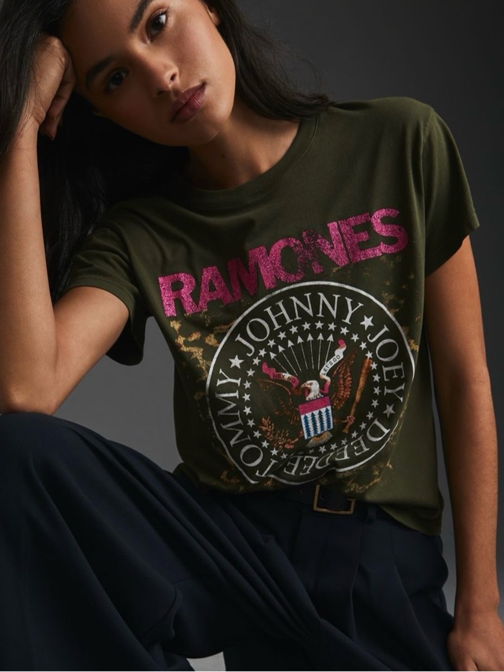 LetLuv Ramones Olive Green Tee